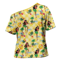 Hawaii Hula Girl Tropical Cross Shoulder Shirt Yellow Palaka LT01 - Polynesian Pride