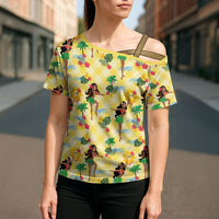Hawaii Hula Girl Tropical Cross Shoulder Shirt Yellow Palaka LT01 - Polynesian Pride