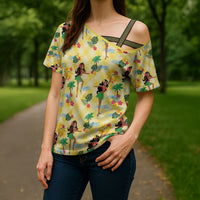 Hawaii Hula Girl Tropical Cross Shoulder Shirt Yellow Palaka LT01 - Polynesian Pride
