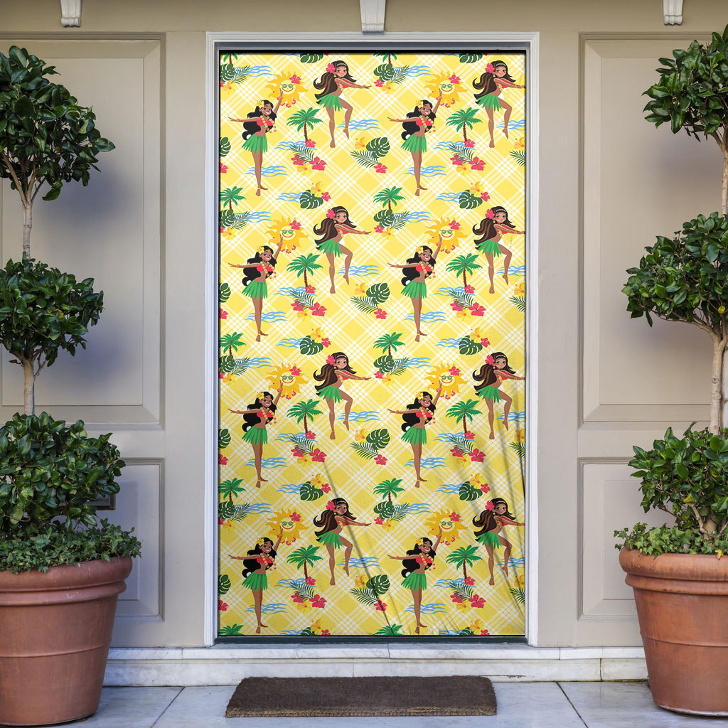 Hawaii Hula Girl Tropical Door Cover Yellow Palaka LT01 Yellow - Polynesian Pride