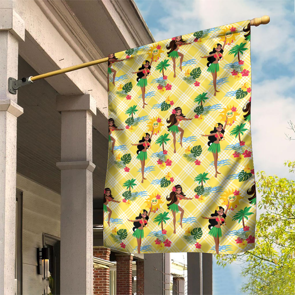 Hawaii Hula Girl Tropical Garden Flag Yellow Palaka LT01 House Flag Yellow - Polynesian Pride