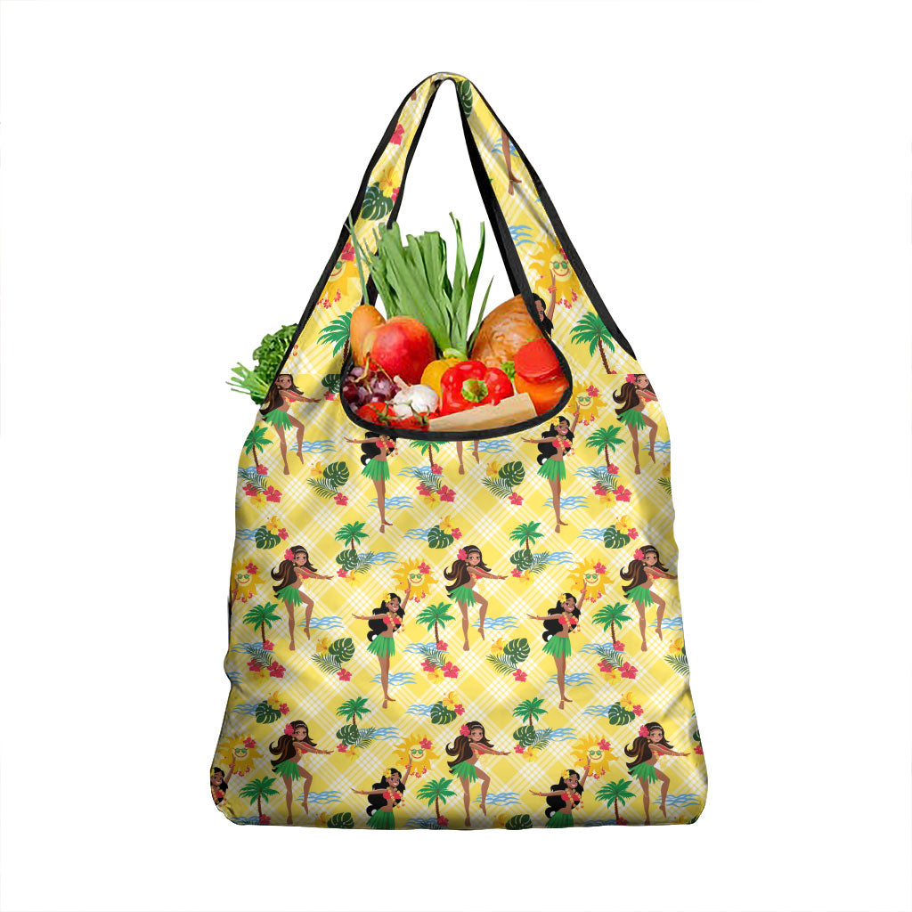 Hawaii Hula Girl Tropical Grocery Bag Yellow Palaka LT01 1-pack One Size Yellow - Polynesian Pride