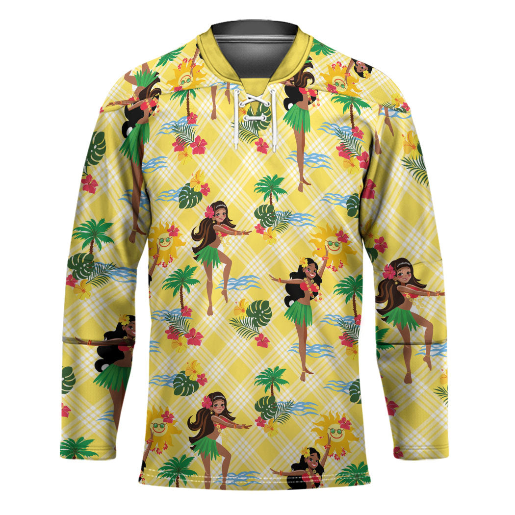 Hawaii Hula Girl Tropical Hockey Jersey Yellow Palaka LT01 Unisex Yellow - Polynesian Pride
