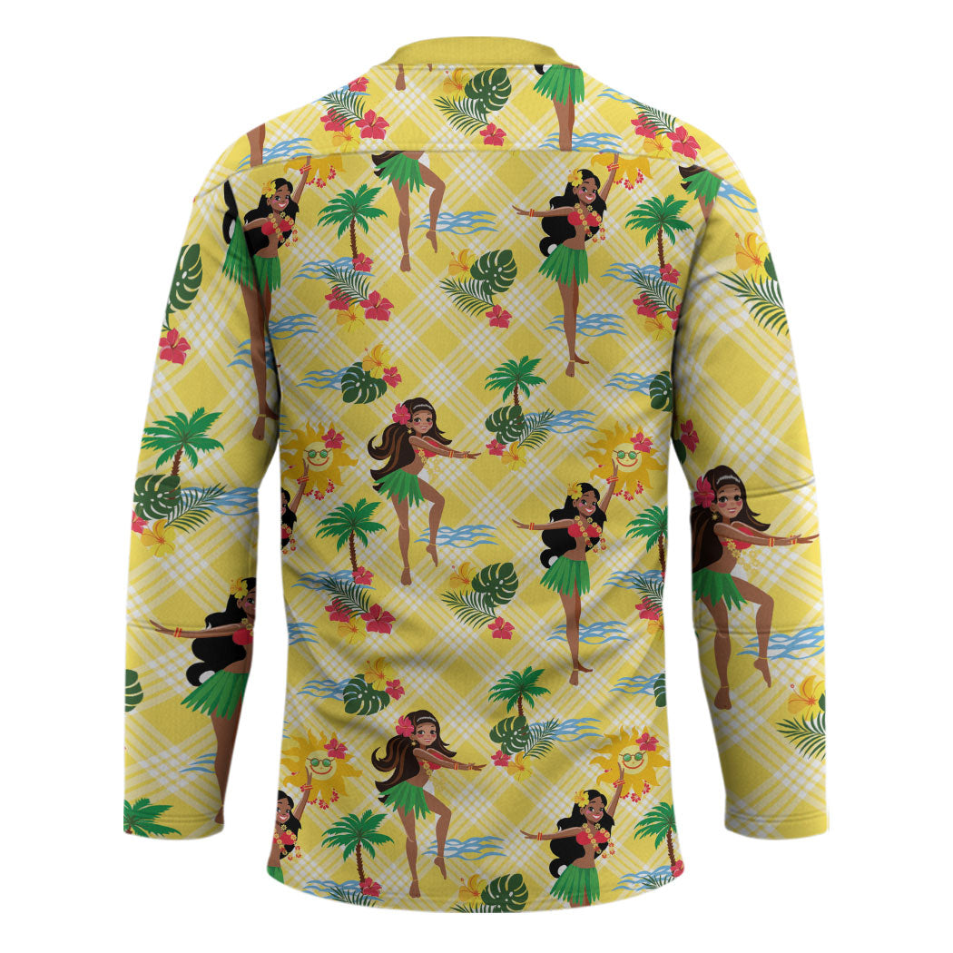 Hawaii Hula Girl Tropical Hockey Jersey Yellow Palaka LT01 - Polynesian Pride