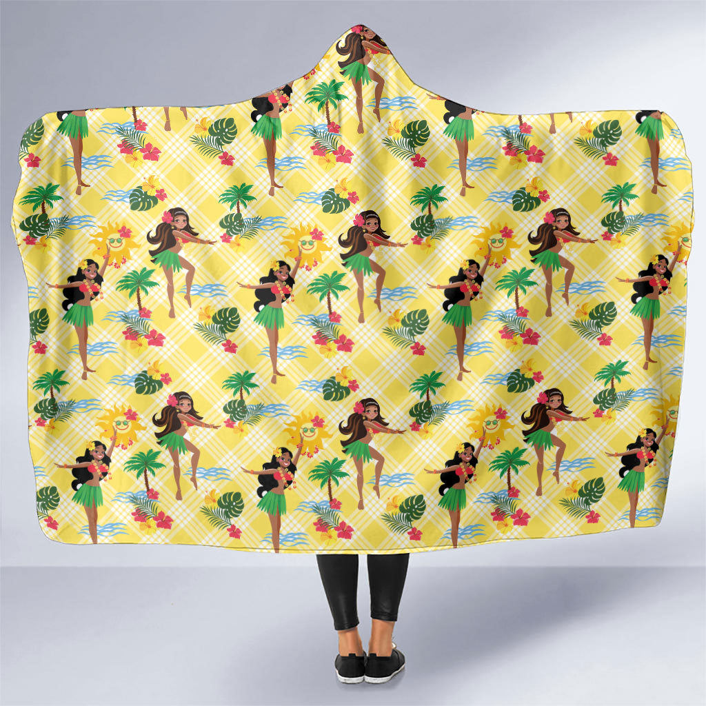 Hawaii Hula Girl Tropical Hooded Blanket Yellow Palaka LT01 One Size Yellow - Polynesian Pride