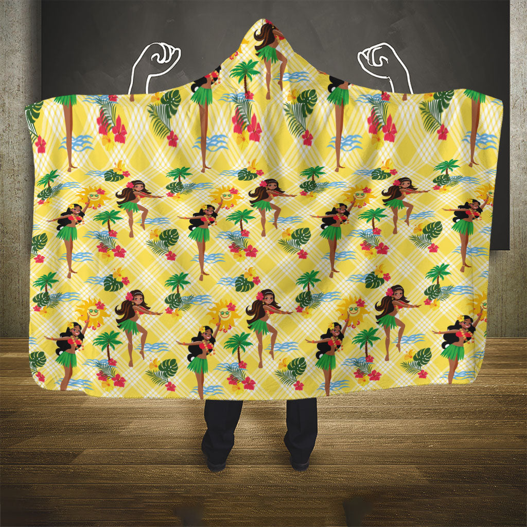 Hawaii Hula Girl Tropical Hooded Blanket Yellow Palaka LT01 - Polynesian Pride