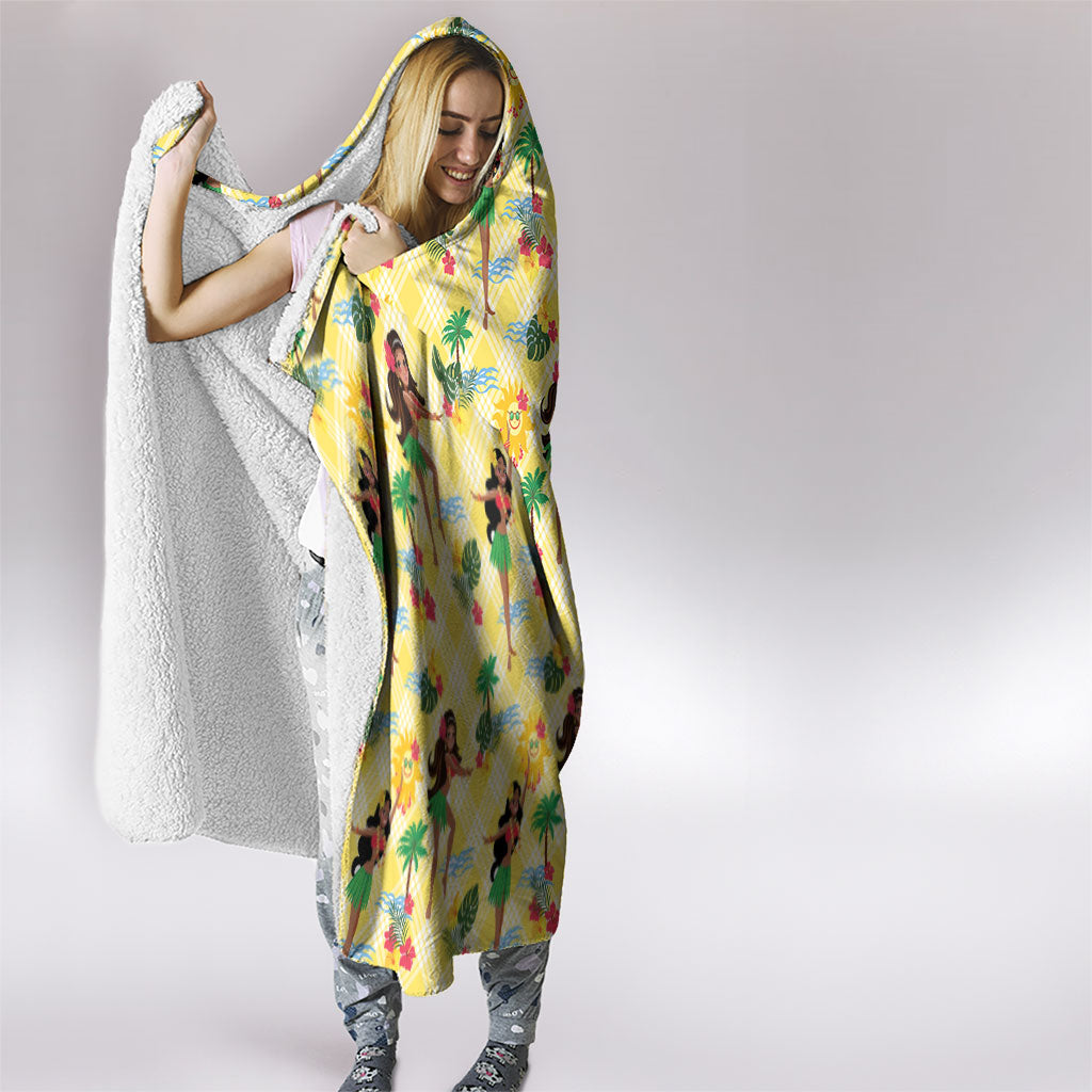 Hawaii Hula Girl Tropical Hooded Blanket Yellow Palaka LT01 - Polynesian Pride