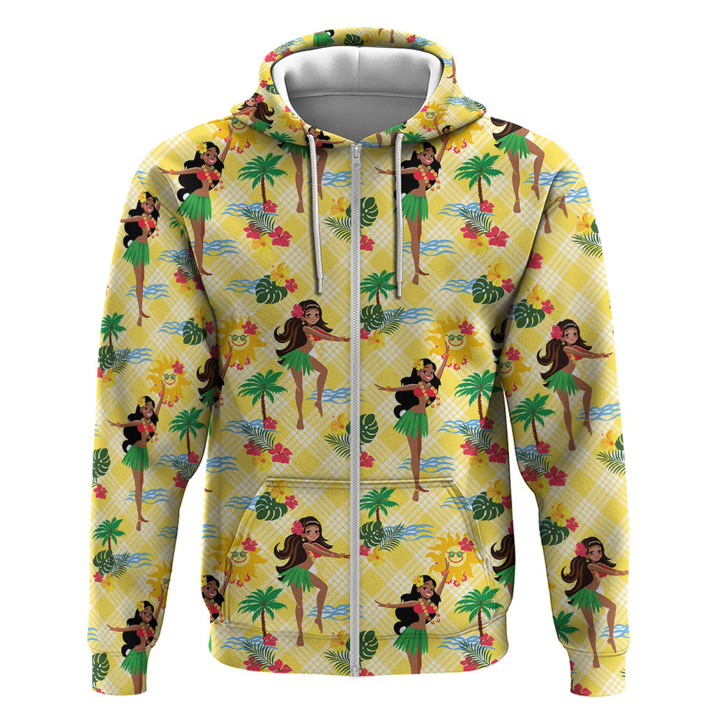 Hawaii Hula Girl Tropical Hoodie Yellow Palaka LT01 Zip Hoodie Yellow - Polynesian Pride