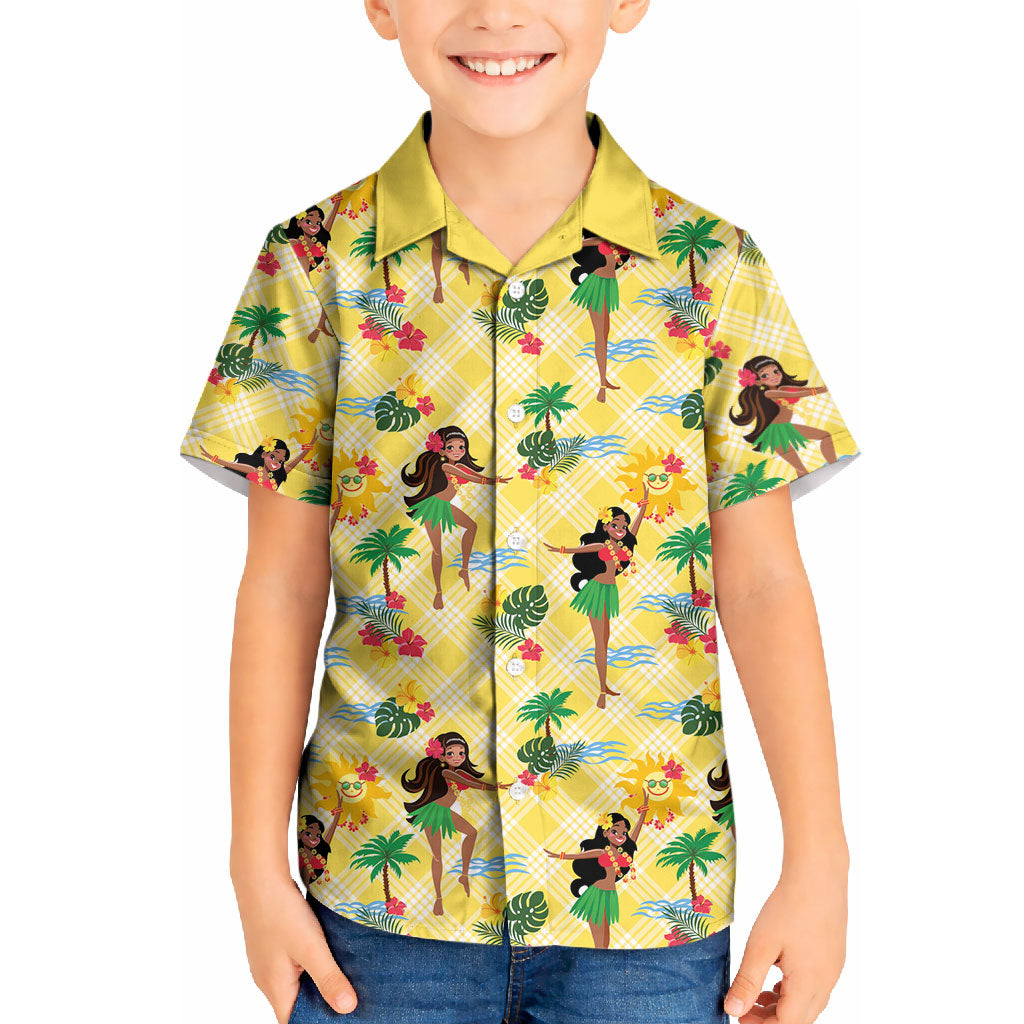 Hawaii Hula Girl Tropical Kid Hawaiian Shirt Yellow Palaka LT01 Kid Yellow - Polynesian Pride