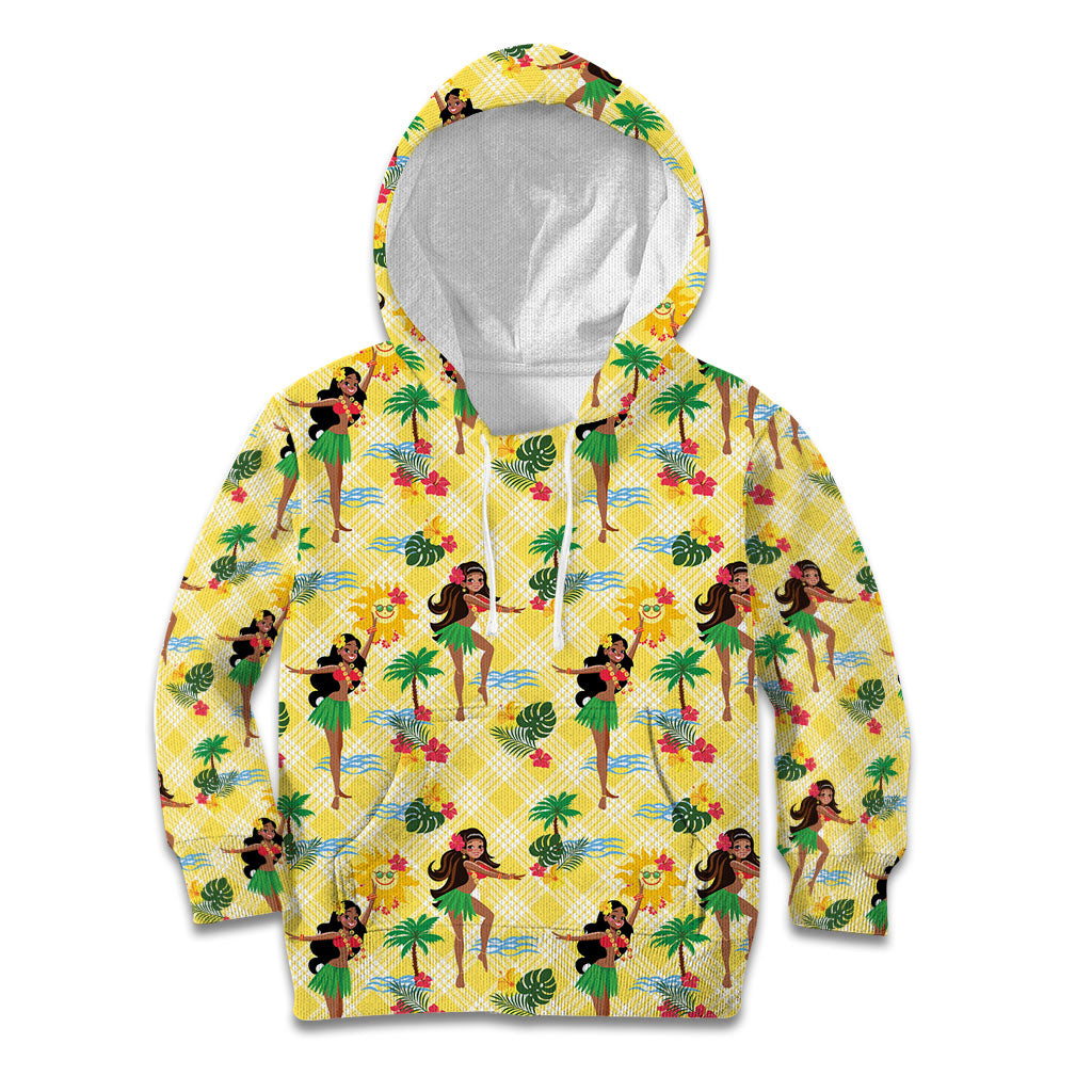 Hawaii Hula Girl Tropical Kid Hoodie Yellow Palaka LT01 Hoodie Yellow - Polynesian Pride