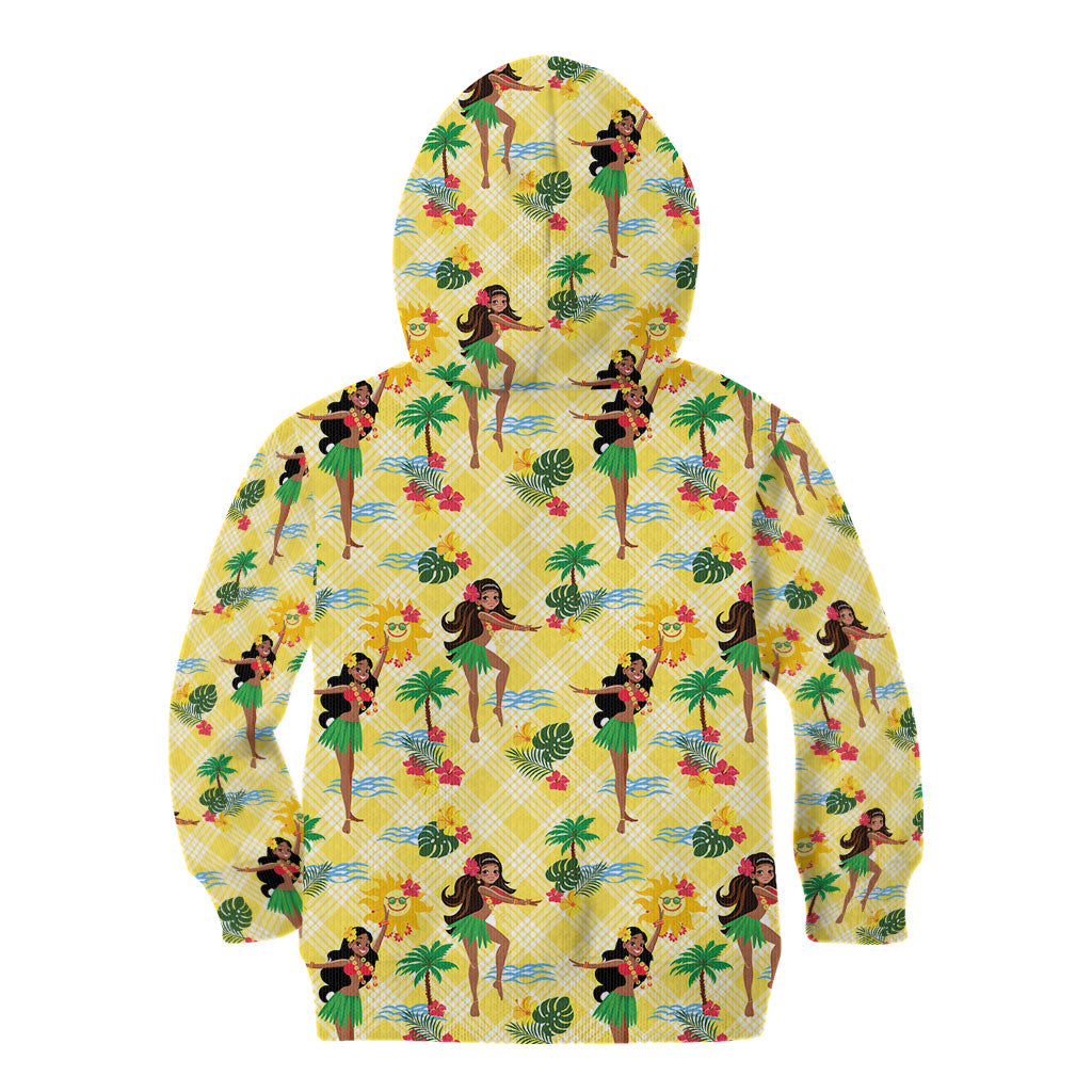 Hawaii Hula Girl Tropical Kid Hoodie Yellow Palaka LT01 - Polynesian Pride