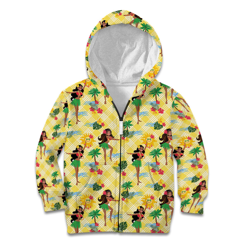 Hawaii Hula Girl Tropical Kid Hoodie Yellow Palaka LT01 Zip Hoodie Yellow - Polynesian Pride