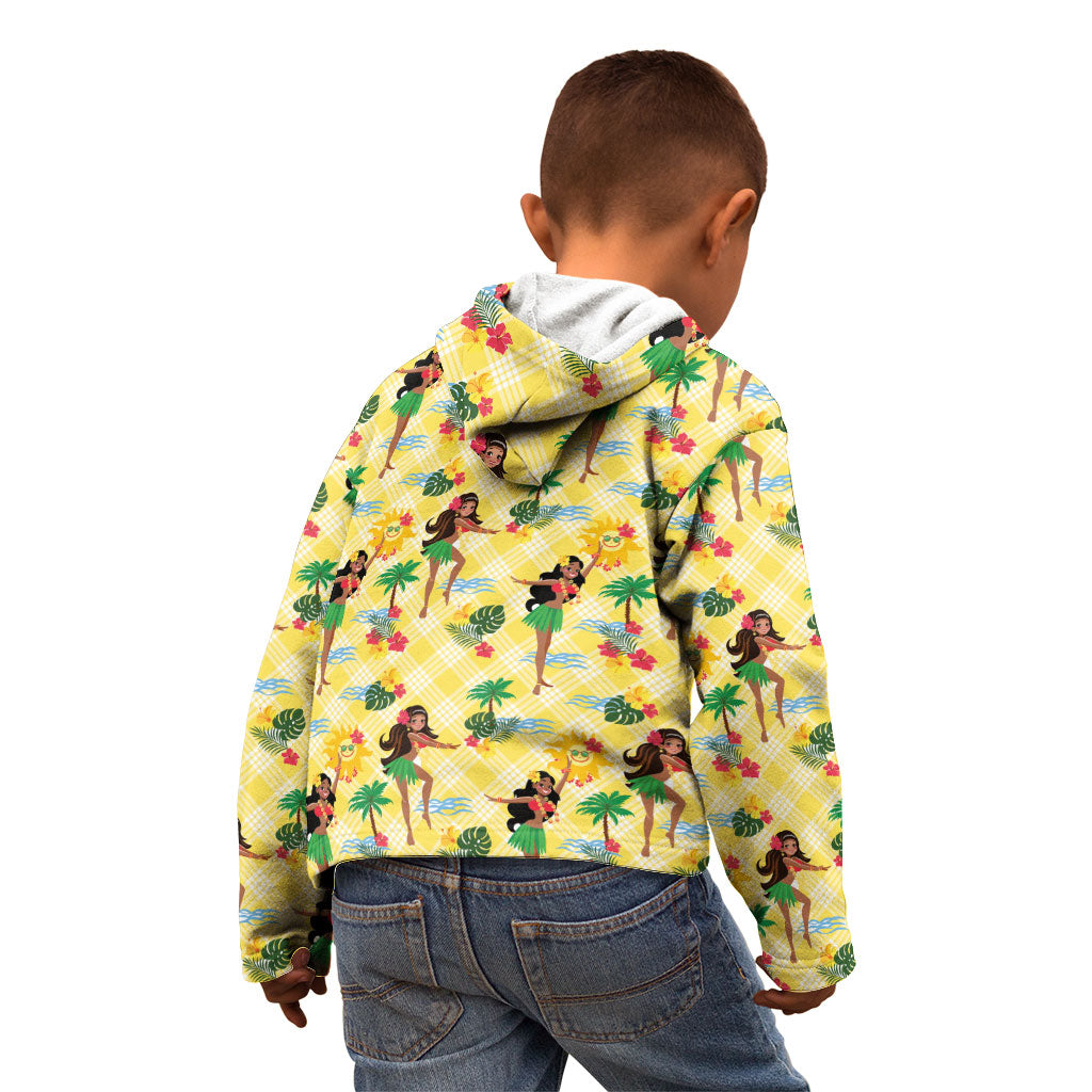 Hawaii Hula Girl Tropical Kid Hoodie Yellow Palaka LT01 - Polynesian Pride