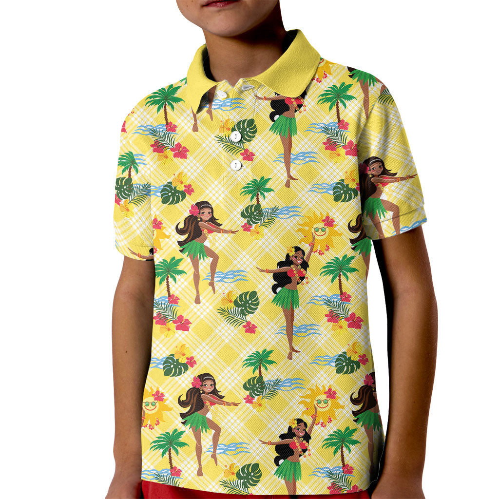 Hawaii Hula Girl Tropical Kid Polo Shirt Yellow Palaka LT01 Kid Yellow - Polynesian Pride