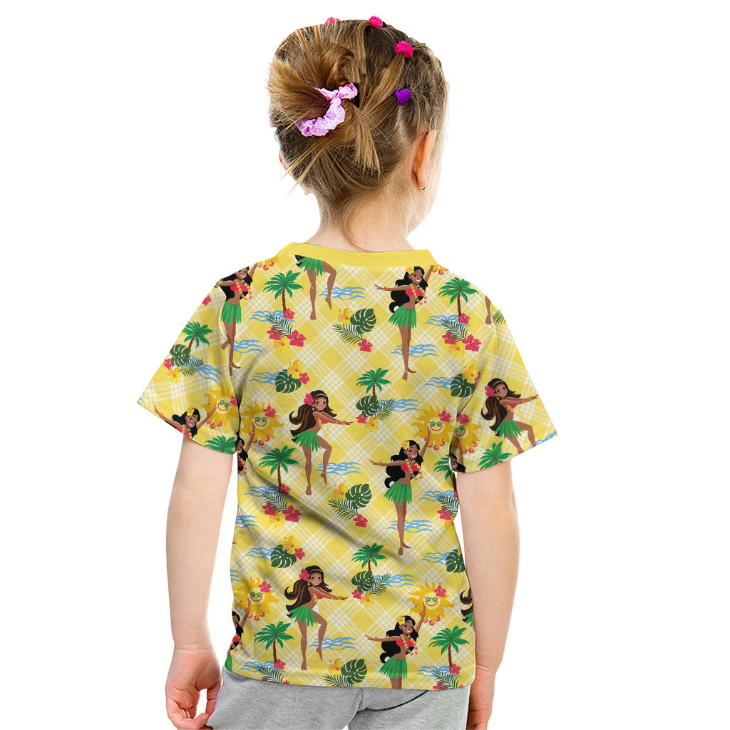 Hawaii Hula Girl Tropical Kid T Shirt Yellow Palaka LT01 - Polynesian Pride
