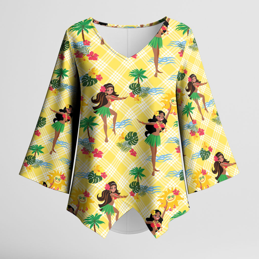 Hawaii Hula Girl Tropical Kimono Sleeve Blouse Yellow Palaka LT01 Female Yellow - Polynesian Pride