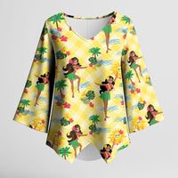 Hawaii Hula Girl Tropical Kimono Sleeve Blouse Yellow Palaka LT01 Female Yellow - Polynesian Pride