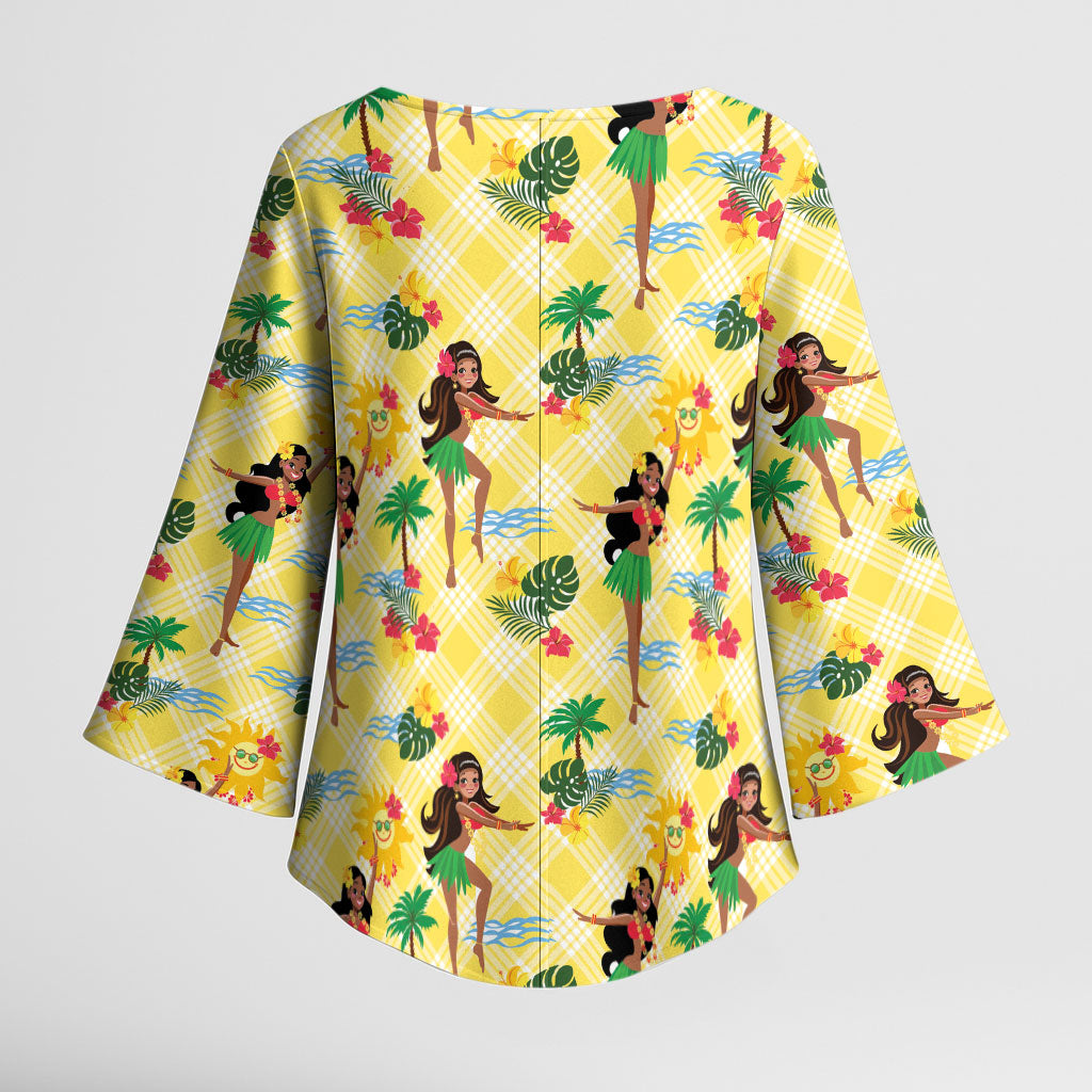 Hawaii Hula Girl Tropical Kimono Sleeve Blouse Yellow Palaka LT01 - Polynesian Pride