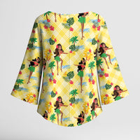 Hawaii Hula Girl Tropical Kimono Sleeve Blouse Yellow Palaka LT01 - Polynesian Pride