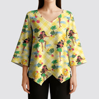 Hawaii Hula Girl Tropical Kimono Sleeve Blouse Yellow Palaka LT01 - Polynesian Pride