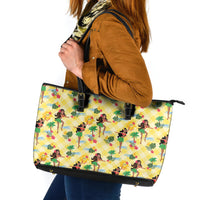 Hawaii Hula Girl Tropical Leather Tote Bag Yellow Palaka LT01 Yellow - Polynesian Pride