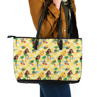 Hawaii Hula Girl Tropical Leather Tote Bag Yellow Palaka LT01 - Polynesian Pride