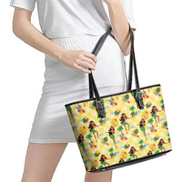 Hawaii Hula Girl Tropical Leather Tote Bag Yellow Palaka LT01 - Polynesian Pride