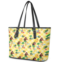 Hawaii Hula Girl Tropical Leather Tote Bag Yellow Palaka LT01 - Polynesian Pride
