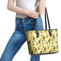 Hawaii Hula Girl Tropical Leather Tote Bag Yellow Palaka LT01 - Polynesian Pride