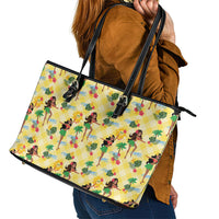 Hawaii Hula Girl Tropical Leather Tote Bag Yellow Palaka LT01 - Polynesian Pride