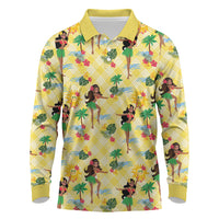 Hawaii Hula Girl Tropical Long Sleeve Polo Shirt Yellow Palaka LT01 Yellow - Polynesian Pride