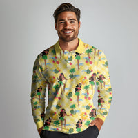 Hawaii Hula Girl Tropical Long Sleeve Polo Shirt Yellow Palaka LT01 - Polynesian Pride