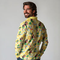 Hawaii Hula Girl Tropical Long Sleeve Polo Shirt Yellow Palaka LT01 - Polynesian Pride