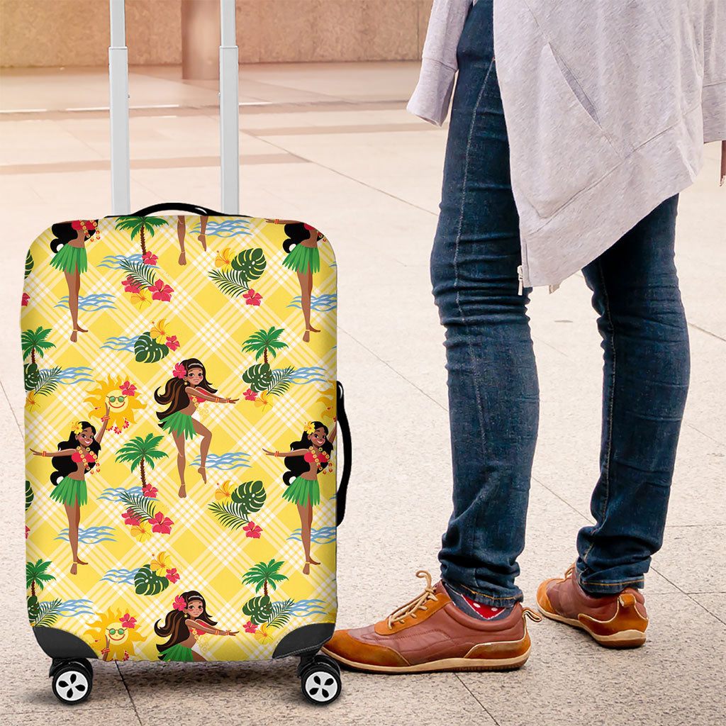 Hawaii Hula Girl Tropical Luggage Cover Yellow Palaka LT01 Yellow - Polynesian Pride