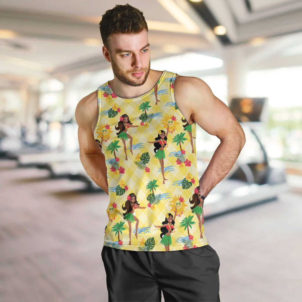 Hawaii Hula Girl Tropical Men Tank Top Yellow Palaka LT01 Yellow - Polynesian Pride