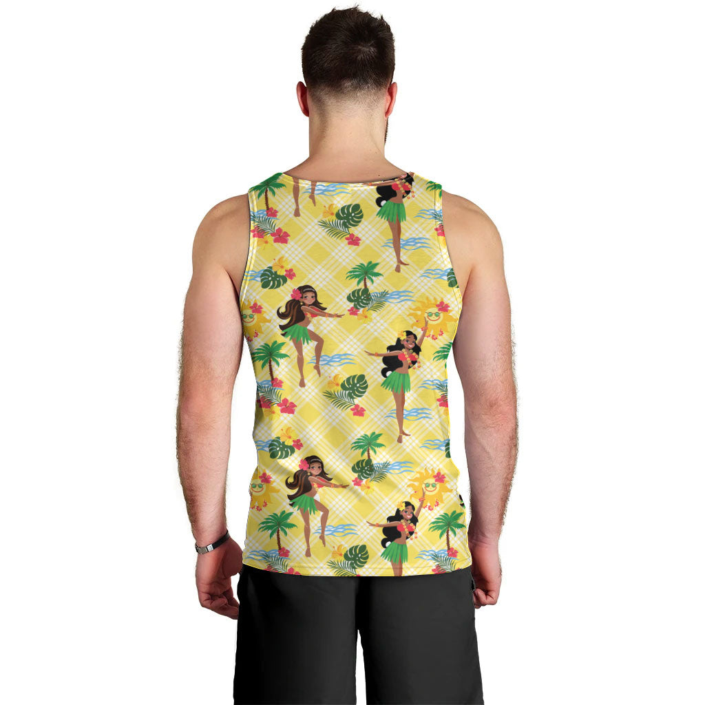 Hawaii Hula Girl Tropical Men Tank Top Yellow Palaka LT01 - Polynesian Pride