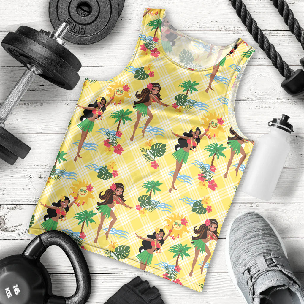 Hawaii Hula Girl Tropical Men Tank Top Yellow Palaka LT01 - Polynesian Pride