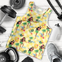 Hawaii Hula Girl Tropical Men Tank Top Yellow Palaka LT01 - Polynesian Pride