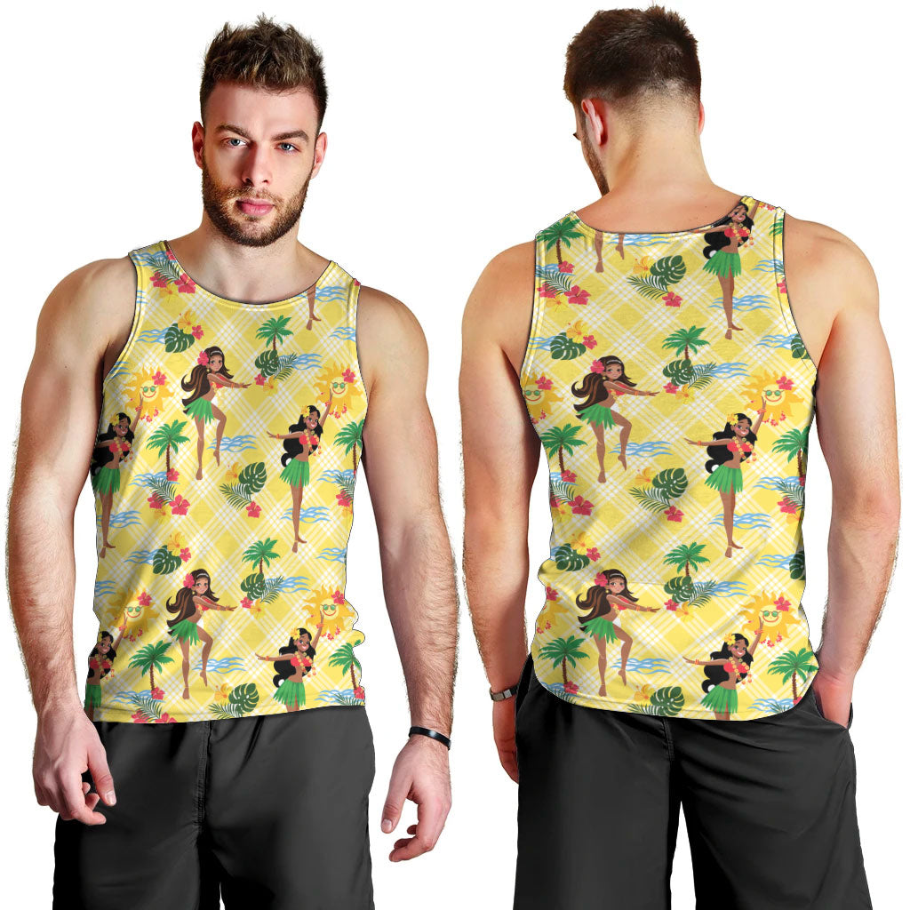Hawaii Hula Girl Tropical Men Tank Top Yellow Palaka LT01 - Polynesian Pride