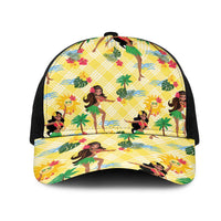 Hawaii Hula Girl Tropical Mesh Trucker Cap Yellow Palaka LT01 One Size Black Yellow - Polynesian Pride