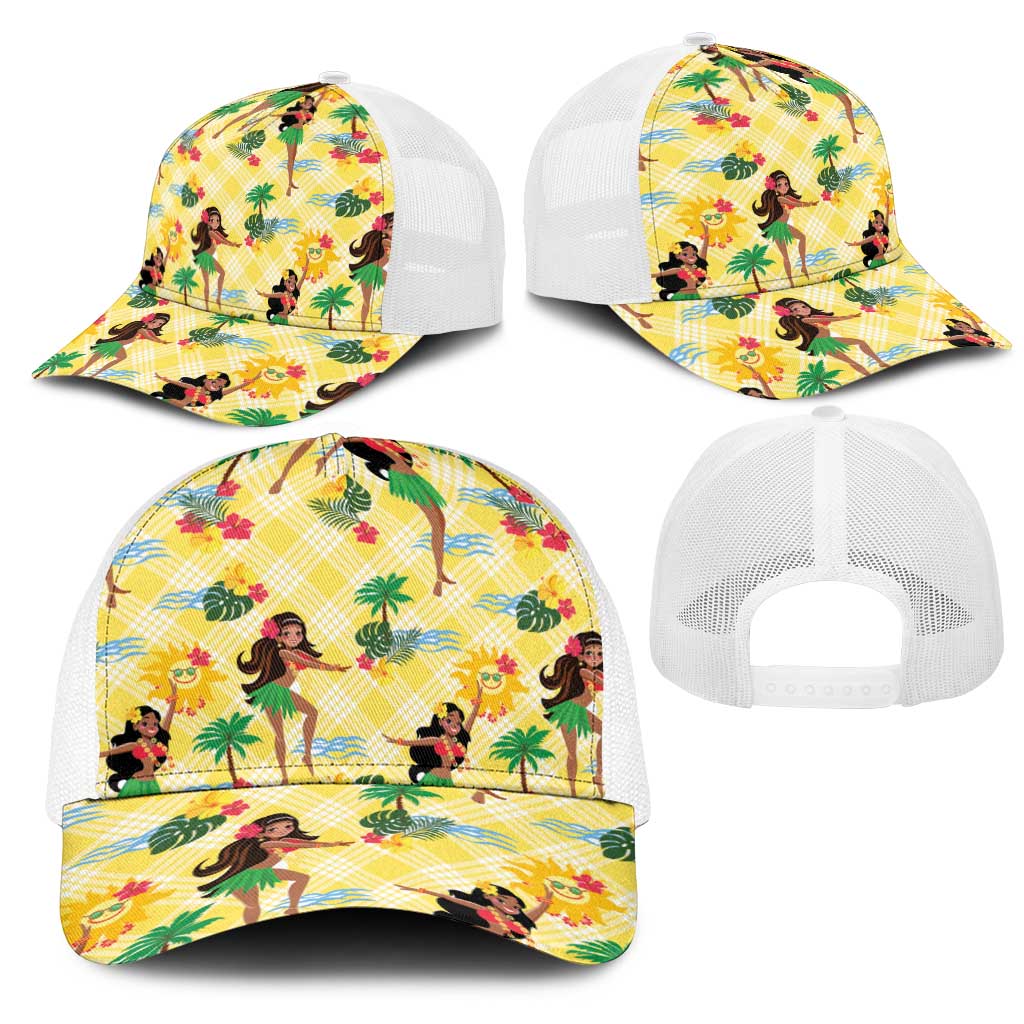 Hawaii Hula Girl Tropical Mesh Trucker Cap Yellow Palaka LT01 - Polynesian Pride