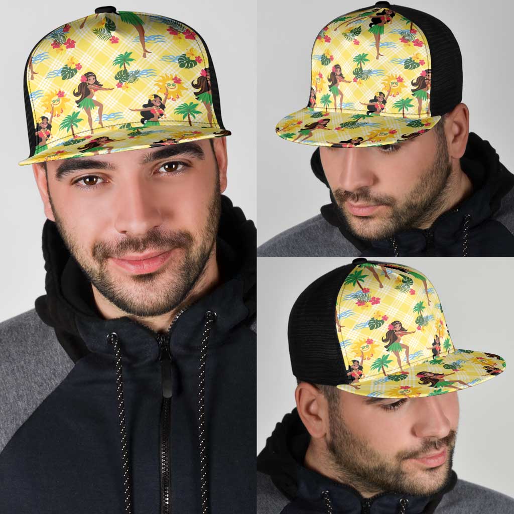 Hawaii Hula Girl Tropical Mesh Trucker Cap Yellow Palaka LT01 - Polynesian Pride
