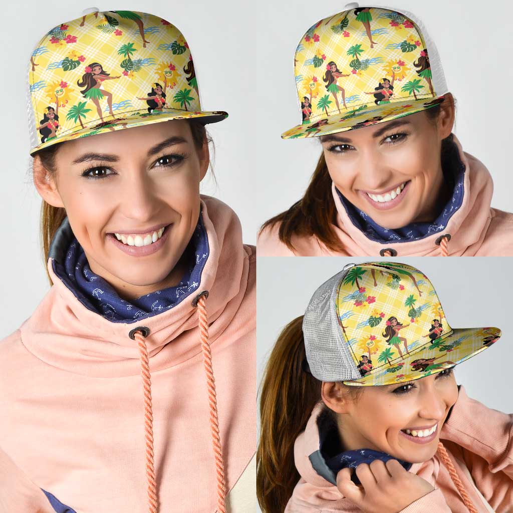 Hawaii Hula Girl Tropical Mesh Trucker Cap Yellow Palaka LT01 - Polynesian Pride