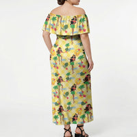 Hawaii Hula Girl Tropical Off Shoulder Maxi Dress Yellow Palaka LT01 - Polynesian Pride