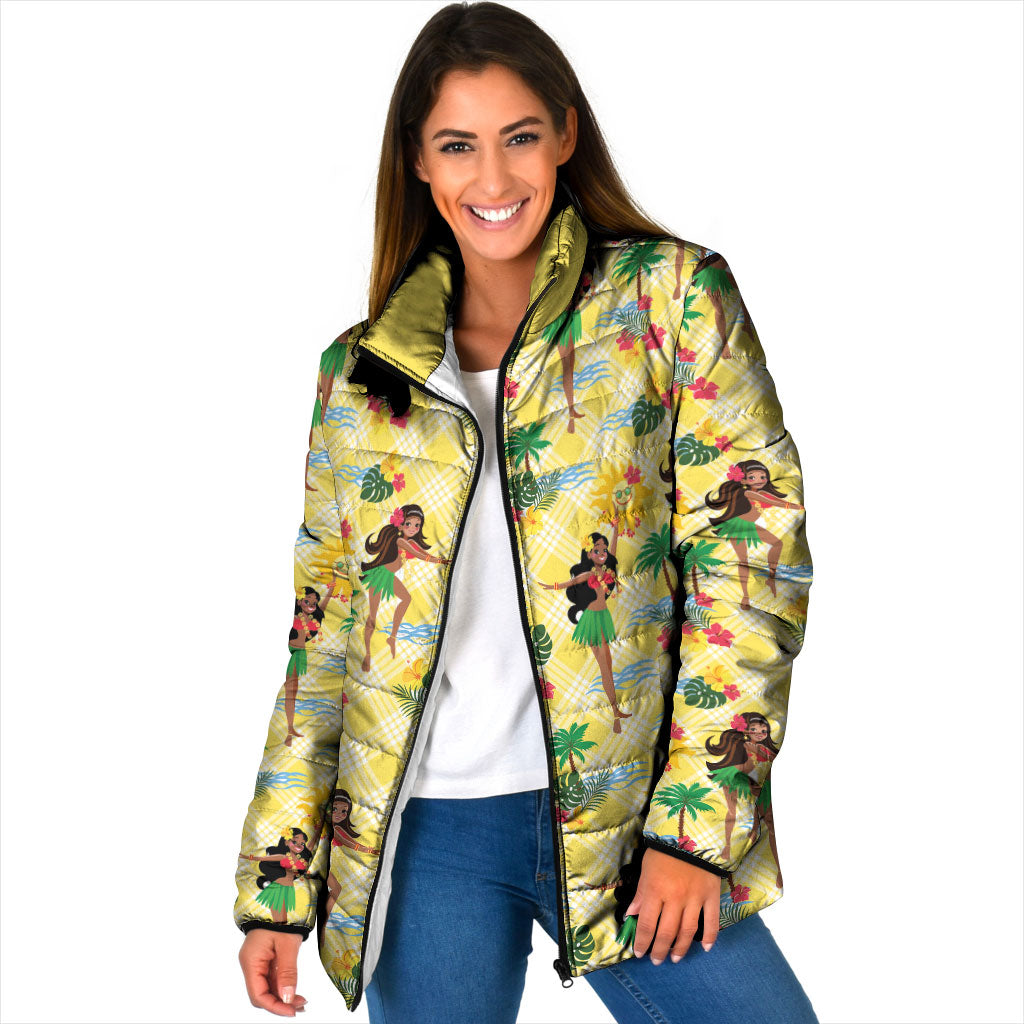 Hawaii Hula Girl Tropical Padded Jacket Yellow Palaka LT01 Women Yellow - Polynesian Pride