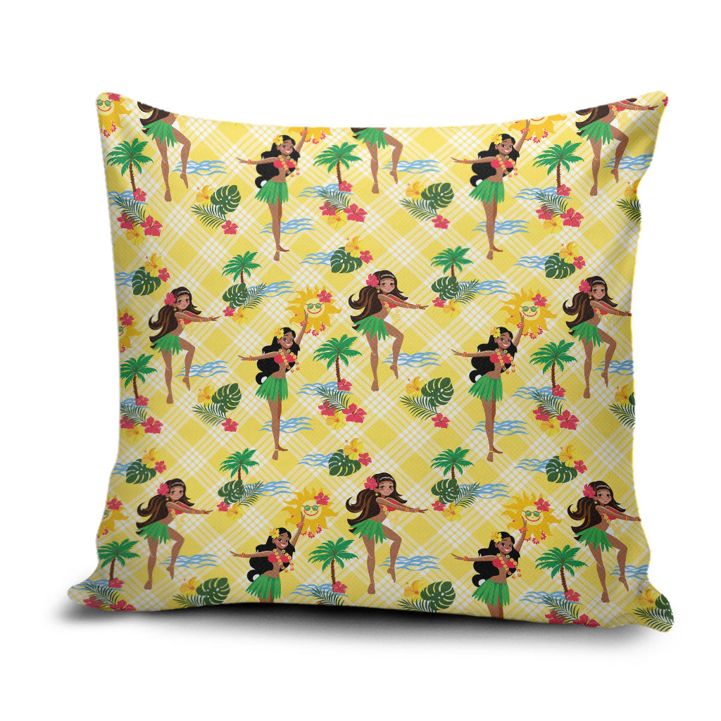 Hawaii Hula Girl Tropical Pillow Cover Yellow Palaka LT01 Yellow - Polynesian Pride