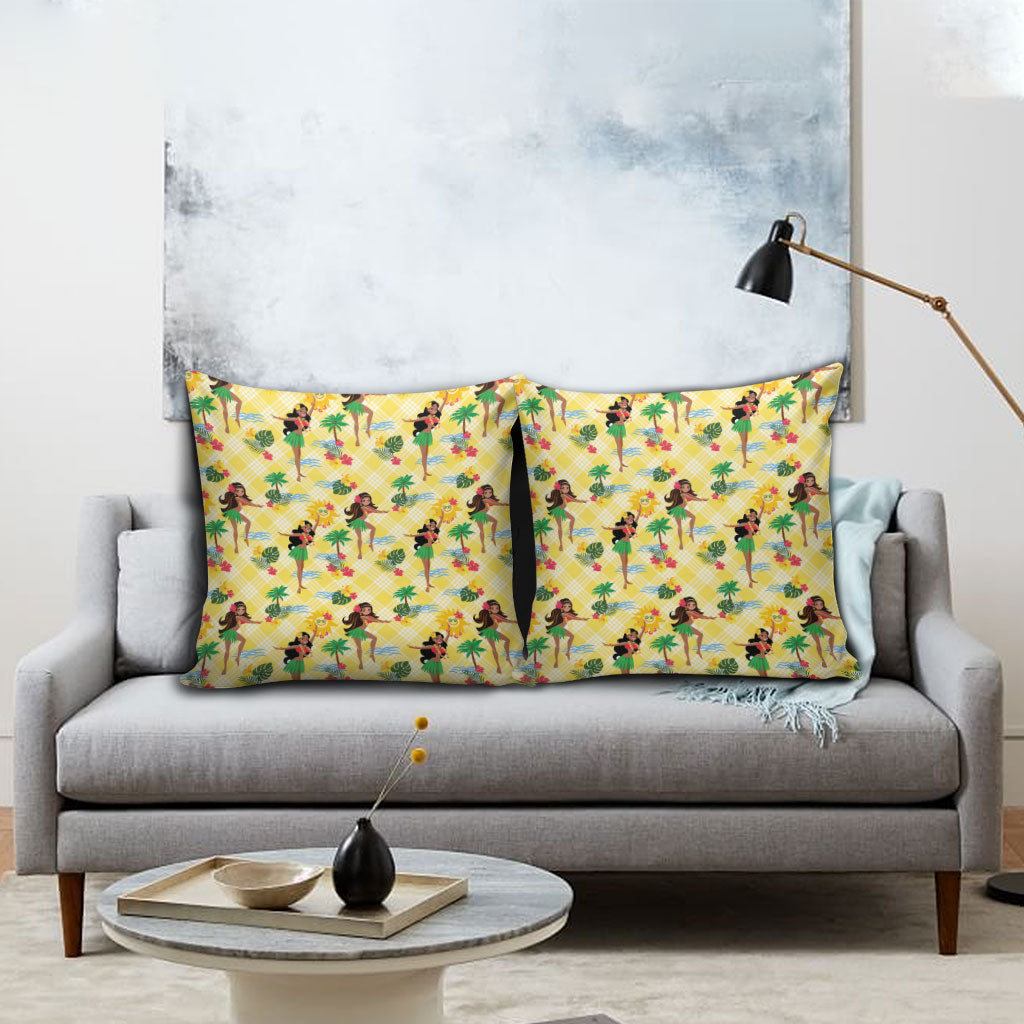 Hawaii Hula Girl Tropical Pillow Cover Yellow Palaka LT01 - Polynesian Pride