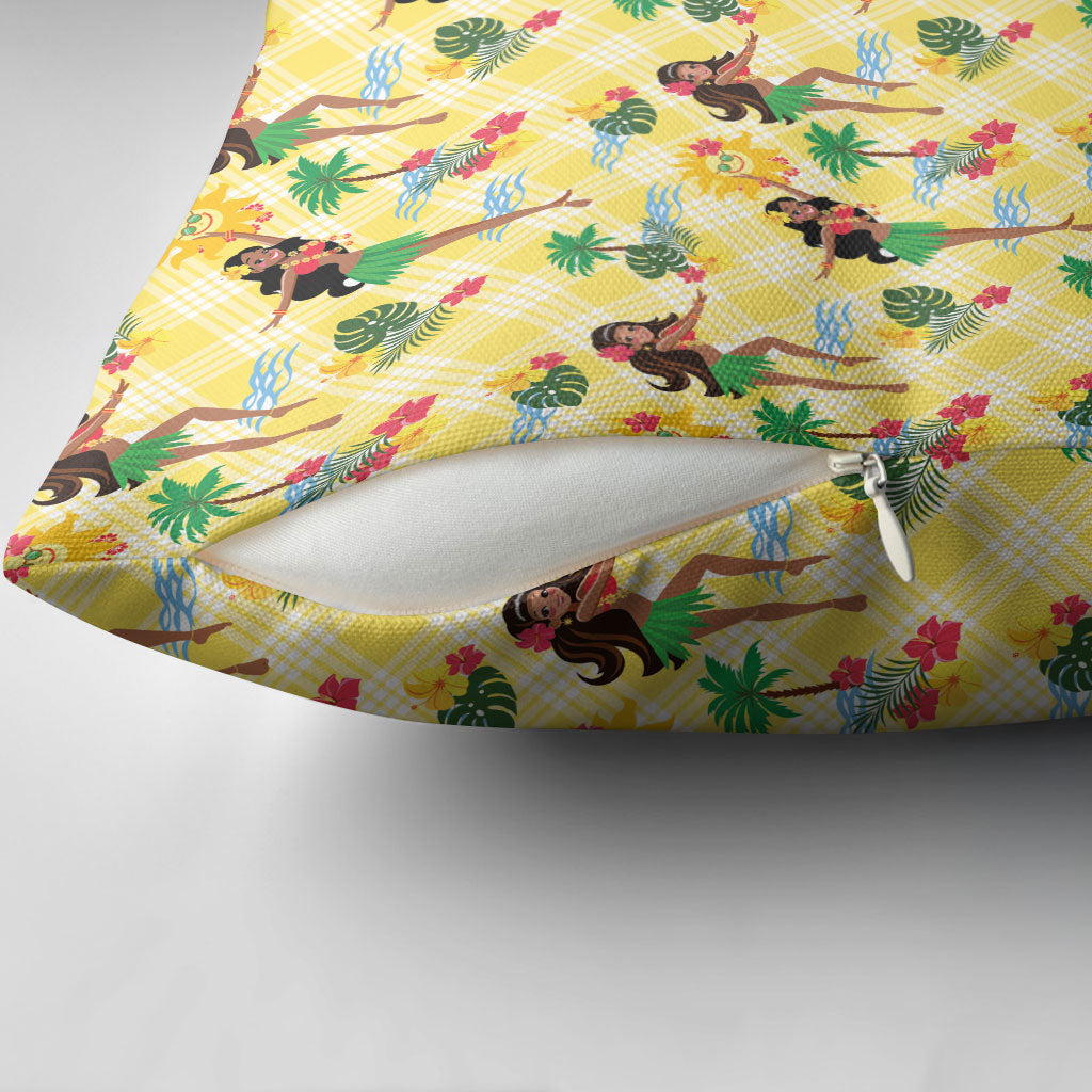 Hawaii Hula Girl Tropical Pillow Cover Yellow Palaka LT01 - Polynesian Pride