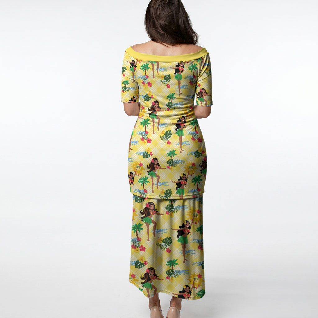Hawaii Hula Girl Tropical Puletasi Yellow Palaka LT01 - Polynesian Pride