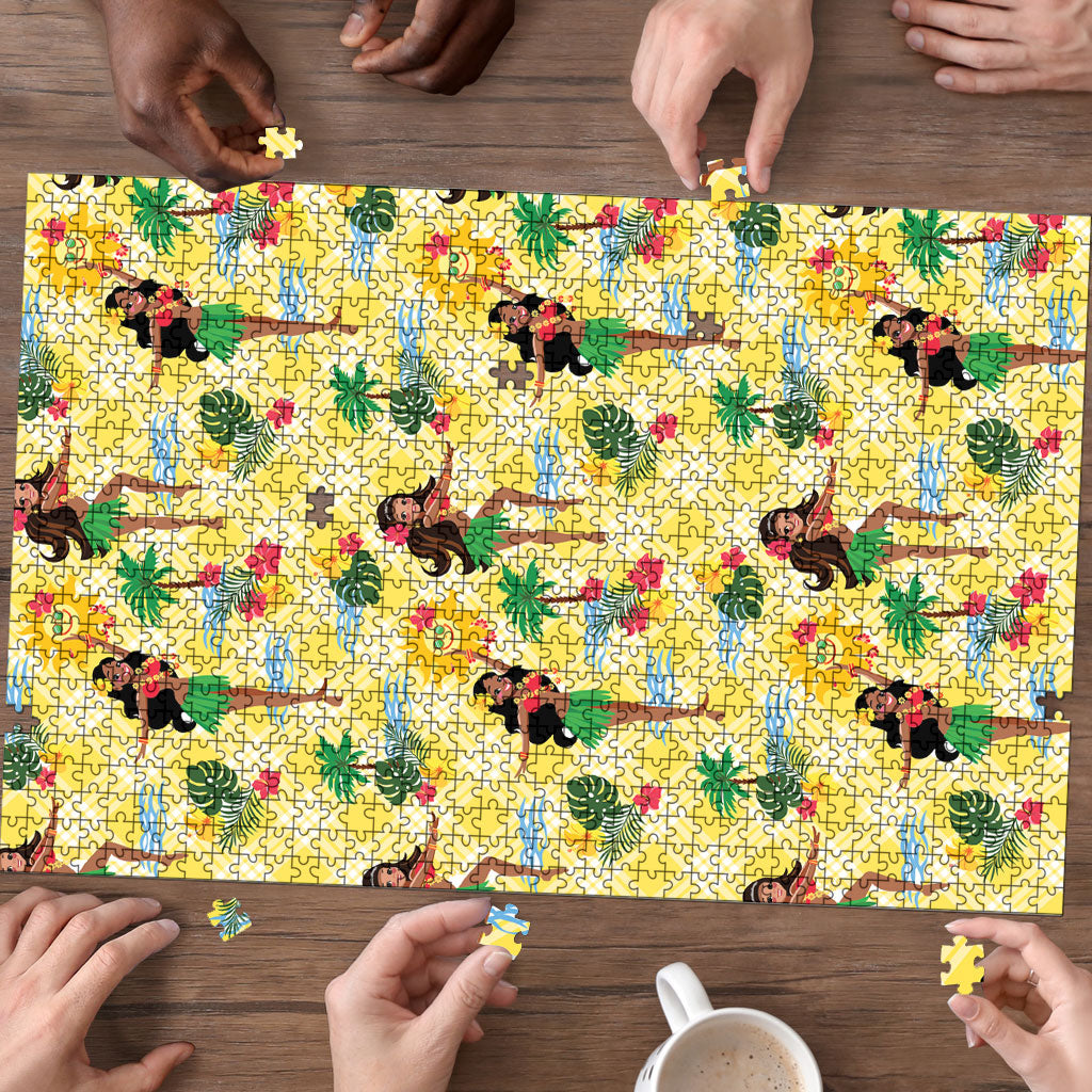 Hawaii Hula Girl Tropical Puzzle Yellow Palaka LT01 - Polynesian Pride